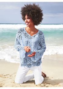 Heine Damen Spitzenshirt "Shirt", blau, Gr. 38, unifarben, 100% Baumwolle, Shirts