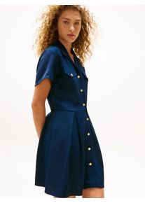 Tommy Hilfiger Damen Hemdblusenkleid "VIS TWILL S/S F&F MINI DRESS", blau, casual, Gr. 36, unifarben, Web, Obermaterial: 100% Viskose, Kleider