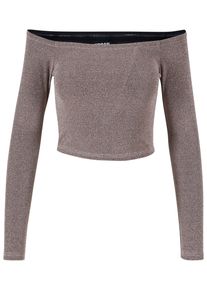 Urban Classics Damen Longsleeve "Urban Classics Damen Ladies Off Shoulder Glitter Longsleeve", gold, klassisch, Gr. XS, unifarben, 96% Polyester, 4%