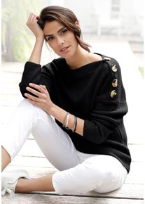 Lascana Damen Strickpullover, schwarz, casual, Gr. 36, Strick, Obermaterial: 60% Baumwolle, 40% Polyacryl, Pullover, mit Knöpfen im