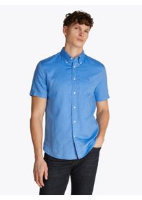 Tommy Hilfiger Herren Kurzarmhemd "LINEN BLEND SOLID SS RF SHIRT", blau, Gr. S, unifarben, Web, Obermaterial: 52% Baumwolle, 48% Leinen, Hemden, mit