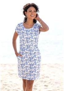 Beach Time BEACHTIME Damen Jerseykleid, blau, casual, Gr. 44, bedruckt, geblümt, Jersey, Obermaterial: 65% Baumwolle, 35% Polyester, Kleider, mit Blumenmuster
