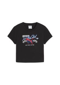 Puma Damen T-Shirt "GRAPHICS Kurzes figurbetontes Moto-T-Shirt Damen", schwarz, Gr. S, clean, Obermaterial: 100% Baumwolle; Rippe: 20% Polyester, 80%