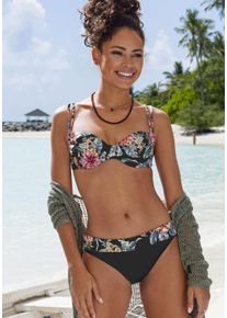 Lascana Damen Bügel-Bikini-Top "Salsa", schwarz, Gr. 38, geblümt, Microfaser, Recycling-Polyamid, Bikini-Oberteile, mit tollem Blumenprint