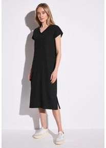 Street One Damen Midikleid, schwarz, casual, Gr. 36, Strukturmuster, Stoff, 87% Viskose, 13% Polyester, Kleider, soft und trageangenehm