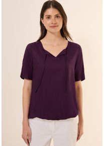 Cecil Damen Kurzarmbluse, lila, casual, Gr. XS, unifarben, Stoff, 100% Viskose, Blusen, mit Elastiksaum