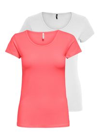 Only Damen Rundhalsshirt "ONLLIVELOVE LIFE S/S O-NECK TOP"sugar coral pack:weiß, modisch, Gr. M, unifarben, Jersey, Obermaterial: 95% Baumwolle, 5%