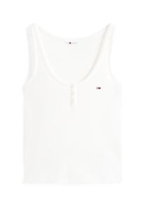 Tommy Jeans Damen T-Shirt "TJW SLIM HENLEY WAFFLE TANK", beige, casual, Gr. S, unifarben, Single Jersey, Obermaterial: 58% Baumwolle, 39% Polyester,