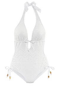 Lascana Damen Badeanzug "Omara", beige, Gr. 34, Strukturmuster, Recycling-Polyamid, Badeanzüge, mit Lochstickerei