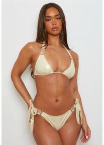 MODA MINX Damen Triangel-Bikini-Top "Shimmering Lights", beige, Gr. XS, unifarben, 92% Polyester, 8% Elasthan, Bikini-Oberteile, im schimmerndem