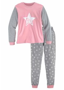 Vivance Kinder Pyjama, Gr. 122, grau, Jersey, Obermaterial: 100% Baumwolle, bedruckt, Basic, Homewear-Sets, Schlafanzug in langer Form mit Sternen