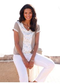 Classic Basics Damen V-Shirt "V-Shirt", grau, Gr. 44, gemustert, ethno, 100% Baumwolle, Shirts