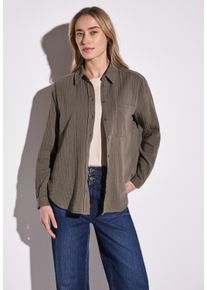 Street One Damen Langarmblusefresh earth, casual, Gr. 42, unifarben, Web, 100% Baumwolle, Blusen, aus reiner Baumwolle