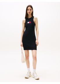 Tommy Jeans Damen Minikleid "TJW FLAG SWEATER MINI DRESS EXT", schwarz, casual, Gr. S, unifarben, Jersey, Obermaterial: 88% Viskose, 12% Polyester,