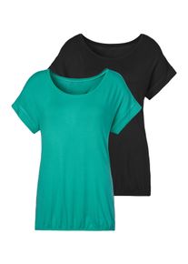 Vivance Damen Kurzarmshirt "mit Gummizug im Bund", grün, Basic, Gr. 36, unifarben, Obermaterial: 95% Viskose, 5% Elasthan, Shirts, aus weichem
