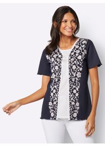 Classic Basics Damen 2-in-1-Shirt "2-in-1-Shirt", blau, Gr. 42, geblümt, gemustert, bedruckt, 100% Baumwolle, Shirts