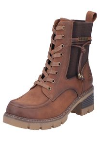 Rieker Damen Winterstiefelette, Gr. 43, braun, Lederimitat, Elastischer Einsatz, used, modisch, Schuhe, Schnürboots, Stiefelette, Blockabsatz, mit