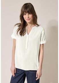 Cecil Damen Shirtbluse, weiß, casual, Gr. XXL, unifarben, Stoff, 100% Viskose, Blusen, mit geschlitztem Rundhalsausschnitt