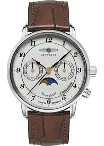 Zeppelin Damen Quarzuhr "Friedrichshafen Lady Moonphase"braun, Armbanduhren, Armbanduhr, Damenuhr, Mondphase, Lederarmband, Made in Germany
