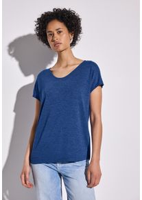 Street One Damen T-Shirt, blau, casual, Gr. 36, unifarben, Stoff, 80% Polyester, 20% Viskose, Shirts, mit abgerundetem V-Ausschnitt