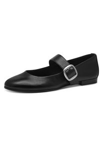 Tamaris Damen Ballerina, Gr. 39, schwarz, Leder, Lederimitat, klassisch, Schuhe, Blockabsatz, Businesschuh mit großer, verstellbarer Schnalle