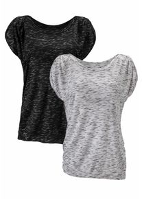 Lascana Damen Kurzarmshirt "mit Schulterraffung", schwarz-weiß, casual, Gr. 32, meliert, Obermaterial: 90% Viskose, 10% Polyester, Shirts, aus