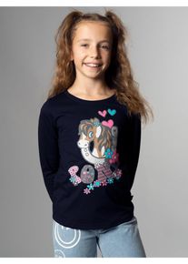 TRIGEMA Kinder Longsleeve "TRIGEMA Langarmshirt mit süßem Pony-Print", blau, casual, Gr. 116, 100% Baumwolle, Shirts