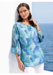 Heine Damen Longbluseozean, royalblau, bedruckt, Gr. 40, gemustert, Batikmuster, mehrfarbig, bedruckt, 100% Polyester, Blusen