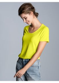TRIGEMA Damen T-Shirt "TRIGEMA Rundhalsshirt aus Viskose", grün, Basic, Gr. L, 94% Viskose, 6% Elastan, Shirts