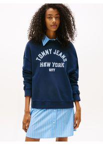 Tommy Jeans Damen Sweatshirt "TJW BXY VARSITY OVERDYE CREW EXT", blau, casual, Gr. L, bedruckt, Sweatware, Obermaterial: 100% Baumwolle, Sweatshirts