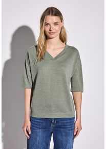 Street One Damen T-Shirtpale mud grün, casual, Gr. 40, unifarben, Stoff, 80% Polyester, 20% Viskose, Shirts, mit Seitlichen Einschlitzen am Saum