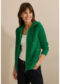 Cecil Damen Cardigan, grün, casual, Gr. S, unifarben, Web, 73% Baumwolle, 19% Polyester, 7% Viskose, 1% Elasthan, Strickjacken, mit Kapuze mit