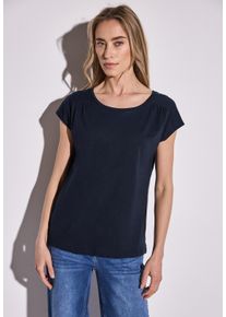 Street One Damen T-Shirt, blau, casual, Gr. 42, unifarben, Web, Stoff, 50% Modal, 50% Baumwolle, Shirts, mit Seitlichen Einschlitzen am Saum