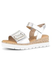 Gabor Damen Sandalette "GENUA", Gr. 44, silber, Kalbsleder, metallic, modisch, Schuhe, Keilabsatz, Sommerschuh, Sandale mit Klettverschlüssen, Weite G