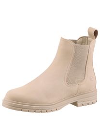 Tamaris Damen Chelseaboots, Gr. 42, beige, Nubukleder, klassisch, Schuhe, Blockabsatz, Businessschuh, Schlupfboots, Stiefelette, Logoprägung