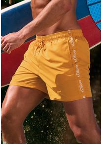s.Oliver Herren Badeshorts, gelb, Gr. M, unifarben, Recycling-Polyester, Badehosen, mit Markenschriftzügen