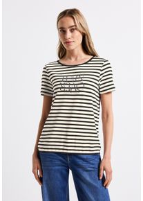 Street One Damen T-Shirt, schwarz, casual, Gr. 44, gestreift, Web, 95% Viskose, 5% Elasthan, Shirts, mit Elastikbund