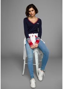 Kangaroos Damen V-Ausschnitt-Pullover, blau, casual, Gr. 36, gestreift, Feinstrick, Obermaterial: 50% Baumwolle, 50% Polyacryl, Pullover, im tollen