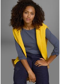 Kangaroos Damen Langarmshirt, blau, Basic, Gr. 44, unifarben, Rippware, Obermaterial: 100% Baumwolle, Shirts, mit Krempelärmeln, sehr figurbetont,