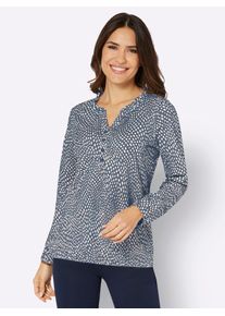 Classic Basics Damen Langarmshirt "Langarm-Shirt", blau, Gr. 48, gemustert, mehrfarbig, 100% Baumwolle, Shirts
