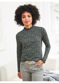 Heine Damen Langarmshirt "Druck-Shirt", grün, Gr. 48, gemustert, mehrfarbig, bedruckt, 95% Viskose, 5% Elasthan, Shirts