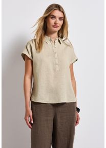Street One Damen Hemdblusemoonstone sand, casual, Gr. 34, unifarben, Web, 60% Leinen, 40% Baumwolle, Blusen, mit Seitlichen Einschlitzen am Saum
