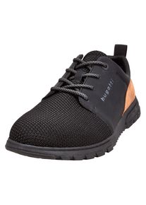 Bugatti Herren Sneaker, Gr. 40, schwarz, Textil, Lederimitat, sportlich, Schuhe, Freizeitschuh, Halbschuh, Schnürschuh mit Kontrastbesatz