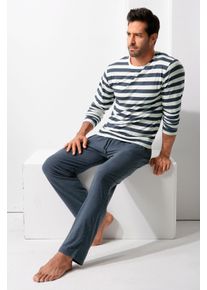 H.I.S. H.I.S Herren Pyjama, Gr. 44, blau, Jersey, Obermaterial: 60% Baumwolle, 40% Polyester, gestreift, Basic, Homewear-Sets, Schlafanzug mit garngefärbten