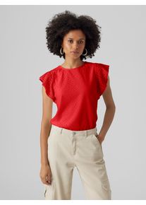 Véro Moda VERO MODA Damen Rundhalsshirt "VMTASSA SL FRILL TOP NOOS", rot, modisch, Gr. XS, unifarben, Obermaterial: 95% Polyester, 5% Elasthan, Shirts