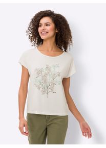 Heine Damen Kurzarmshirt "T-Shirt", beige, Gr. 38, geblümt, gemustert, mehrfarbig, bedruckt, 95% Viskose, 5% Elasthan, Shirts