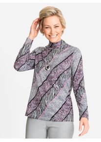 CLASSIC Damen Langarmshirt "Winter-Shirt", lila, Gr. 38, gemustert, mehrfarbig, 95% Polyester, 5% Elasthan, Shirts
