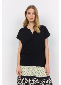 soyaconcept Damen Kurzarmbluse "SC-DERBY 27", schwarz, modisch, Gr. XXL, unifarben, Web, Obermaterial: 100% Baumwolle, Blusen