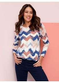 Classic Basics Damen Langarmshirt "Rundhals-Shirt", blau, Gr. 46, gemustert, mehrfarbig, 100% Baumwolle, Shirts