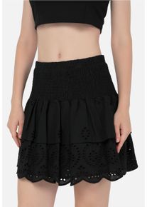 FRESHLIONS Damen Sommerrock "Samantha", schwarz, Gr. L, unifarben, 100% Baumwolle, Röcke, im Stufen-Design